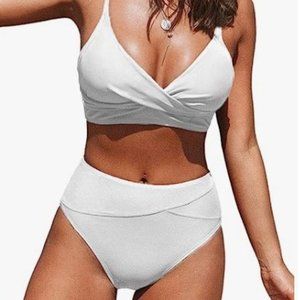 CUPSHE Women's Bikini Sets Two Piece Swimsuit High Waisted V Neck Twist Front Ad